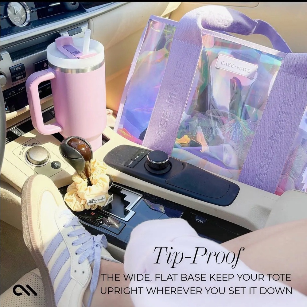 LARGE SIZE Casemate Iridescent Holographic Tote with Lavender Straps